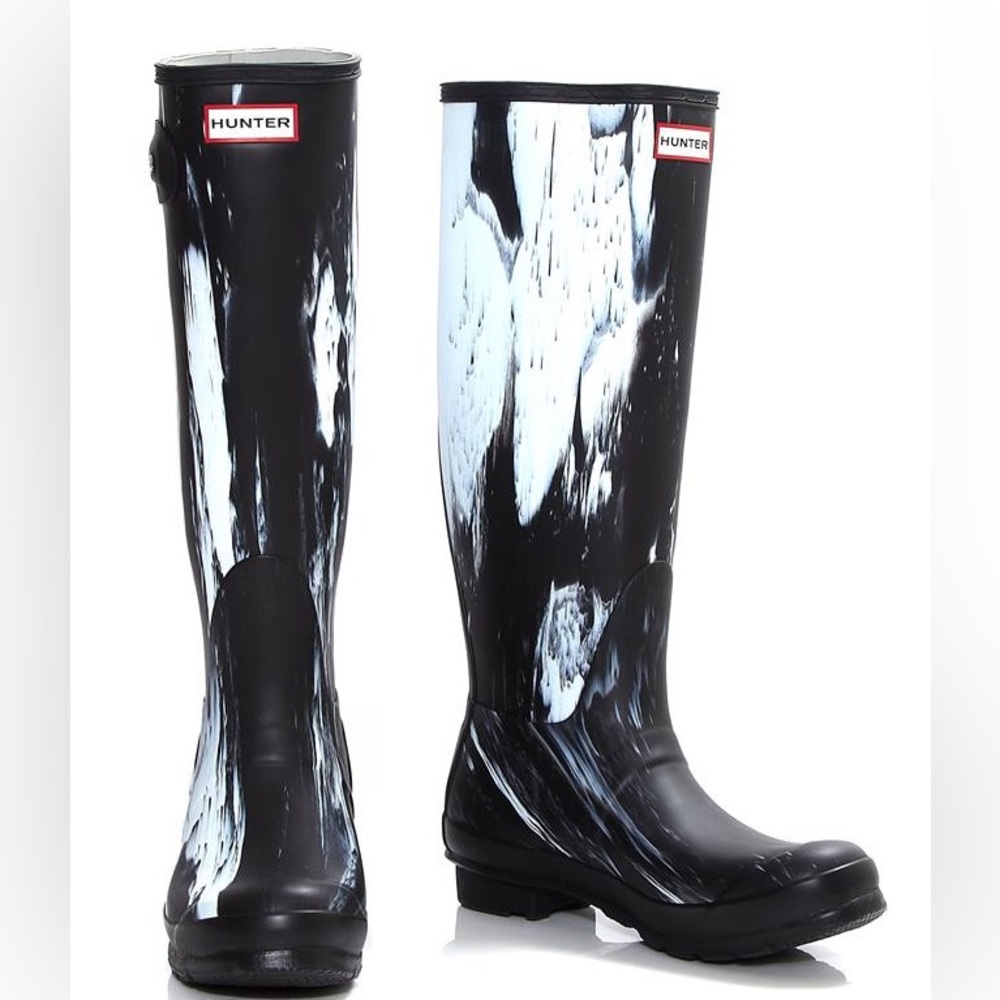 black & white hunter boots